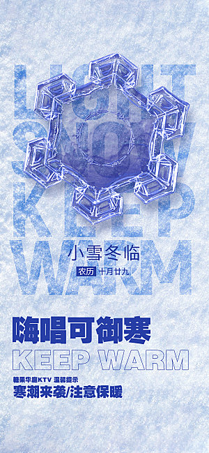 中国传统节气小雪酒吧3D手机海报