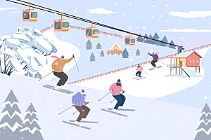冬季滑雪场矢量插画
