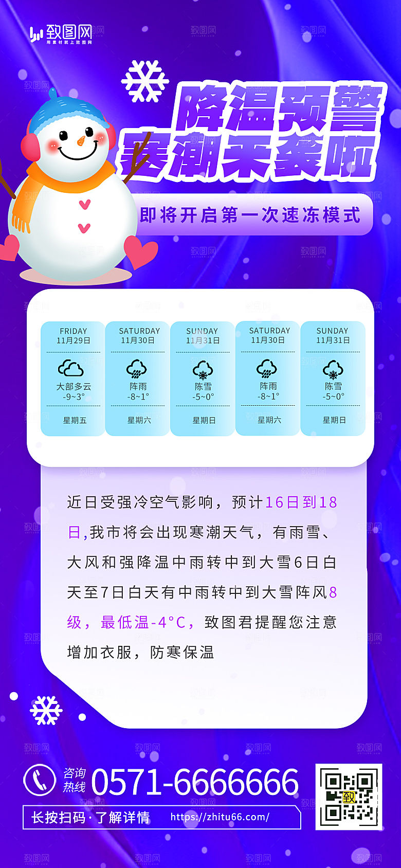 冬季寒潮预警海报
