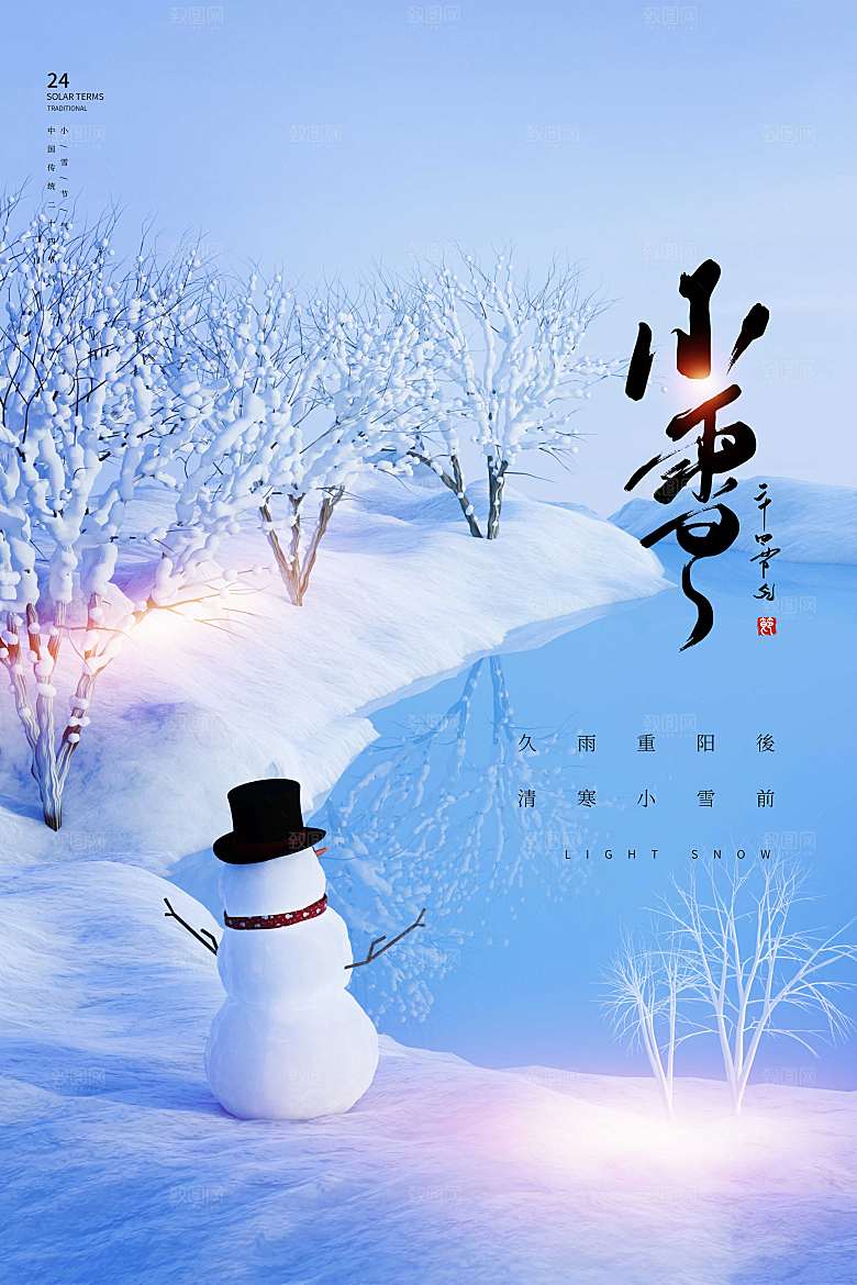 大气小雪节气3D海报