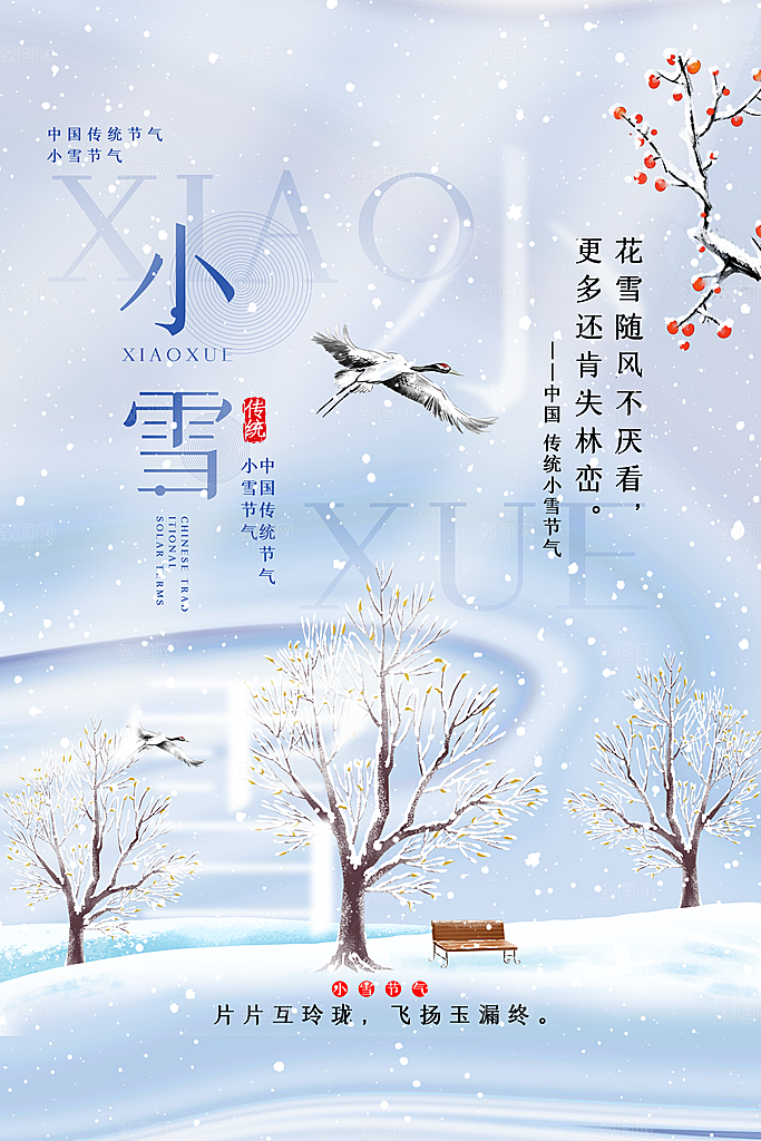 唯美意境风小雪节气海报