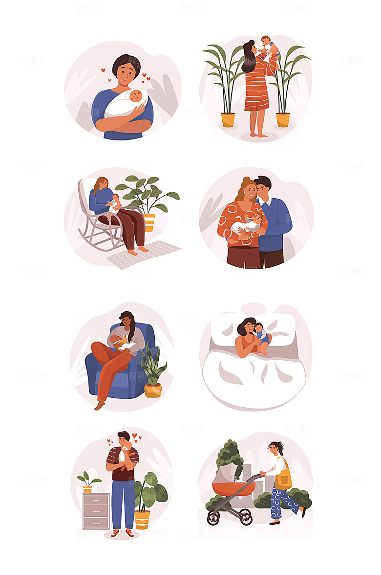 妈妈与婴儿矢量插画元素