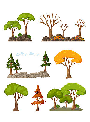 森林树木卡通元素