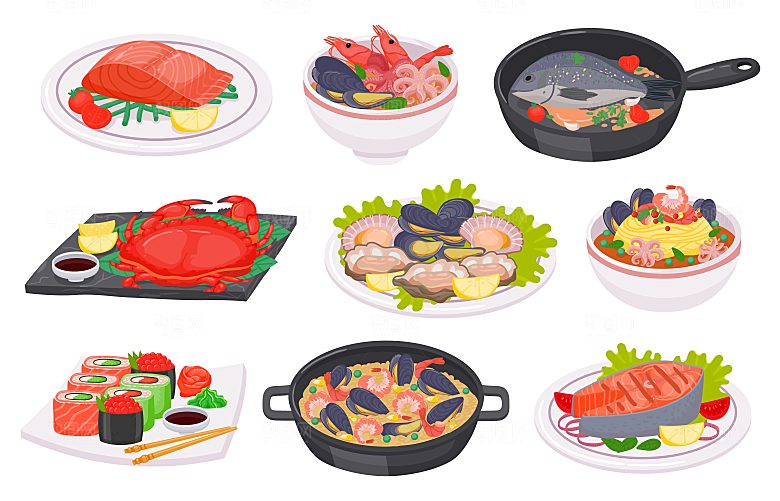 海鲜美食卡通元素