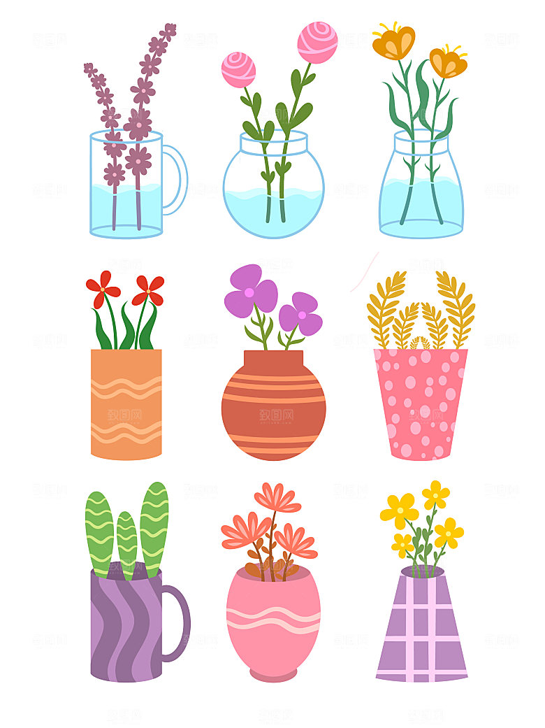 鲜花插花卡通元素