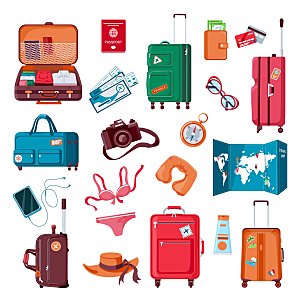 行李箱出国旅行卡通元素