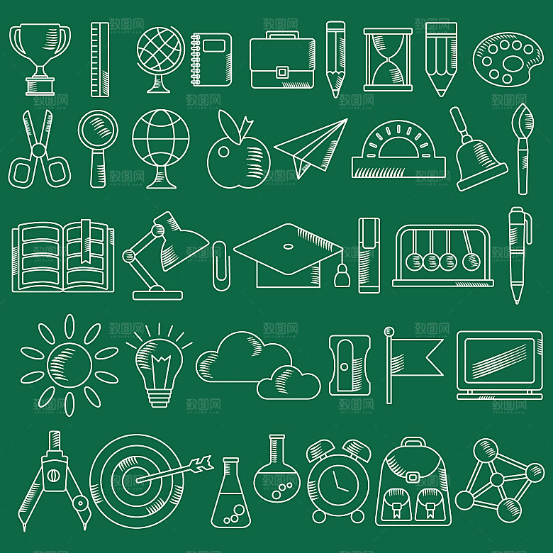 黑板粉笔画卡通学生用品图标