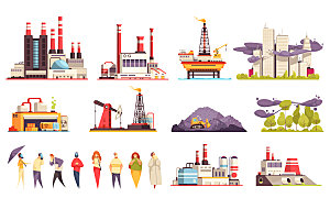 化工厂与生态环保卡通插画元素