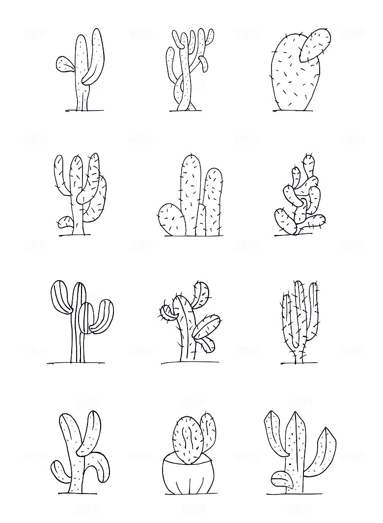 线描仙人掌绿植卡通元素