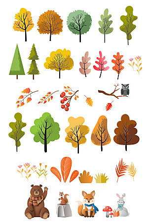 秋天树木树叶矢量元素