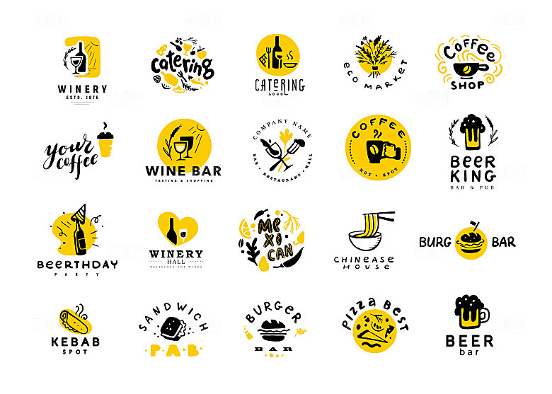 美食红酒啤酒矢量LOGO元素