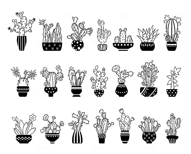 手绘素描仙人掌绿植矢量元素