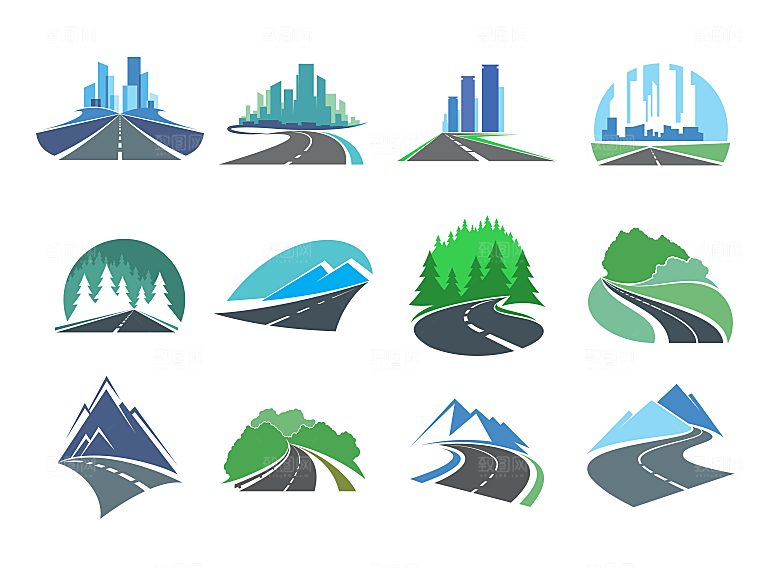 山脉公路城市矢量LOGO模板元素