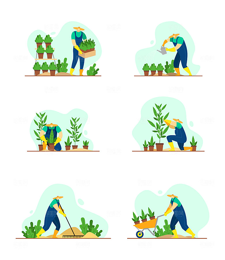 春天种植园艺矢量插画元素