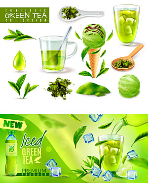绿茶与饮品矢量元素