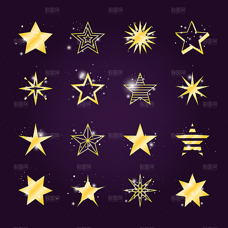 金色五星闪光星星矢量元素