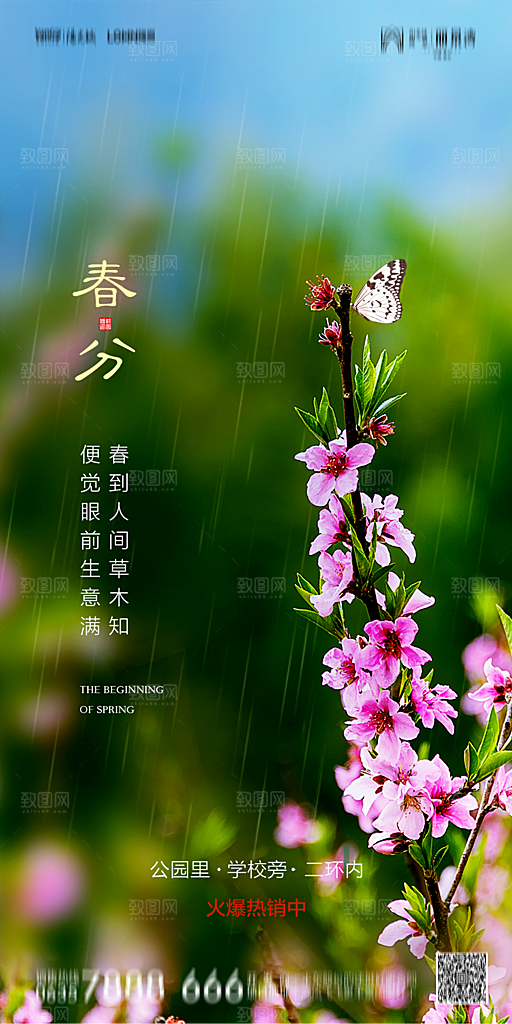 地产二十四节气春分简约大气海报