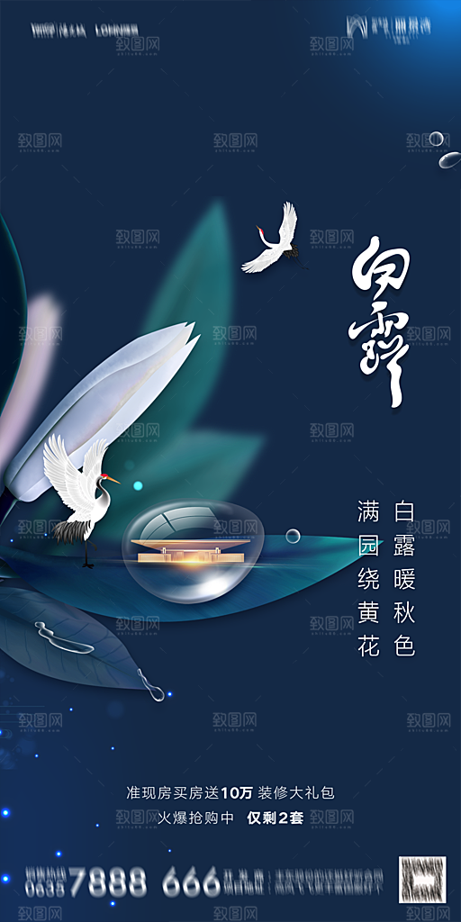 地产白露寒露节气简约大气海报