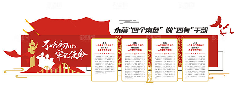 永葆四个本色做四有干部党建文化墙