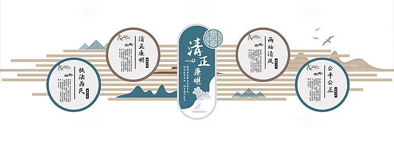 创意中式党建廉洁文化墙