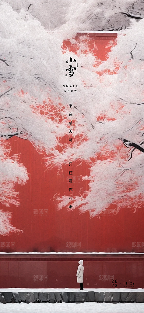 中国传统节气小雪简约中国风意境手机海报