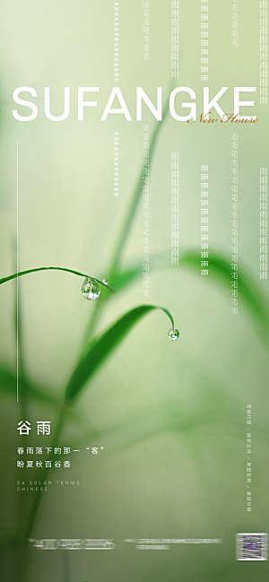 中国传统节气竹子谷雨手机海报
