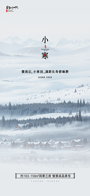 中国传统节气简约大气小寒手机海报