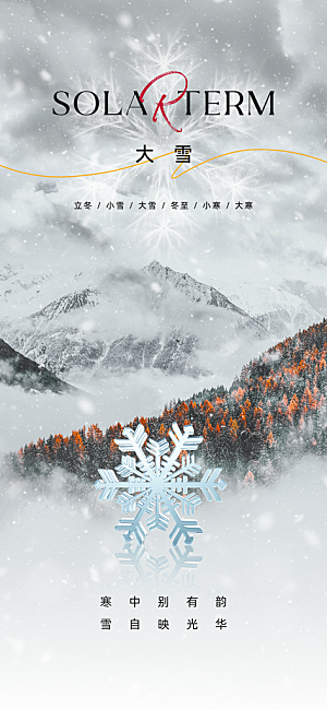 中国传统节气大雪简约创意意境手机海报