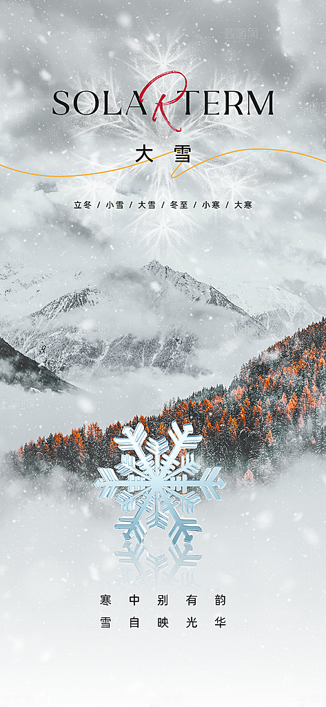 中国传统节气大雪简约创意意境手机海报