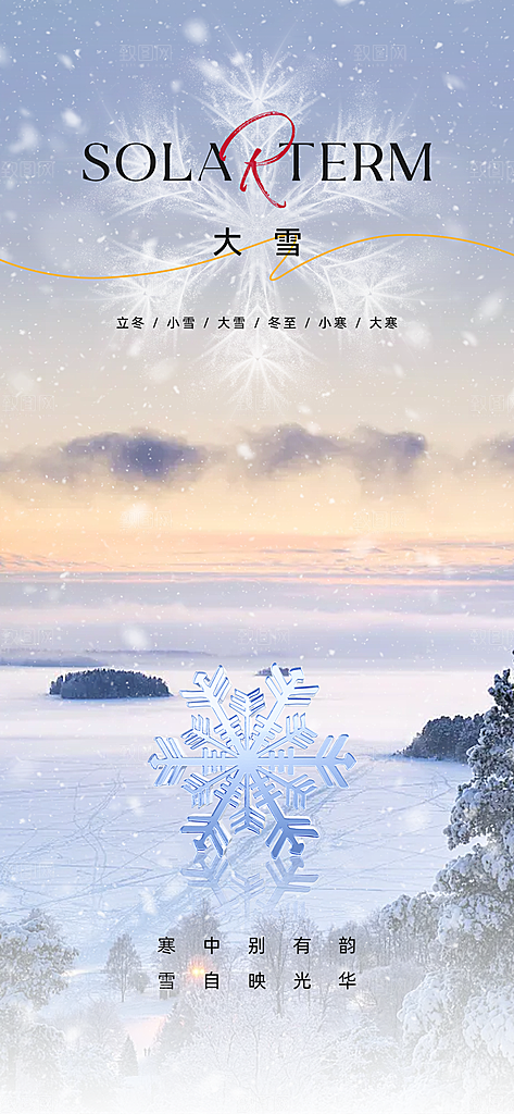 中国传统节气大雪简约创意意境手机海报