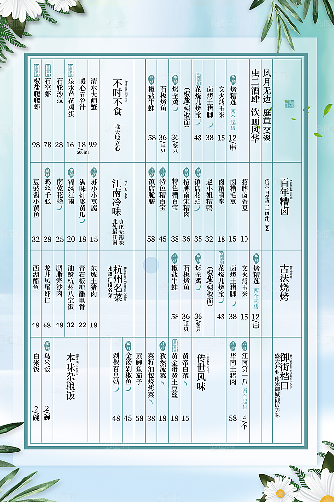 酒水饮料菜单价目表海报