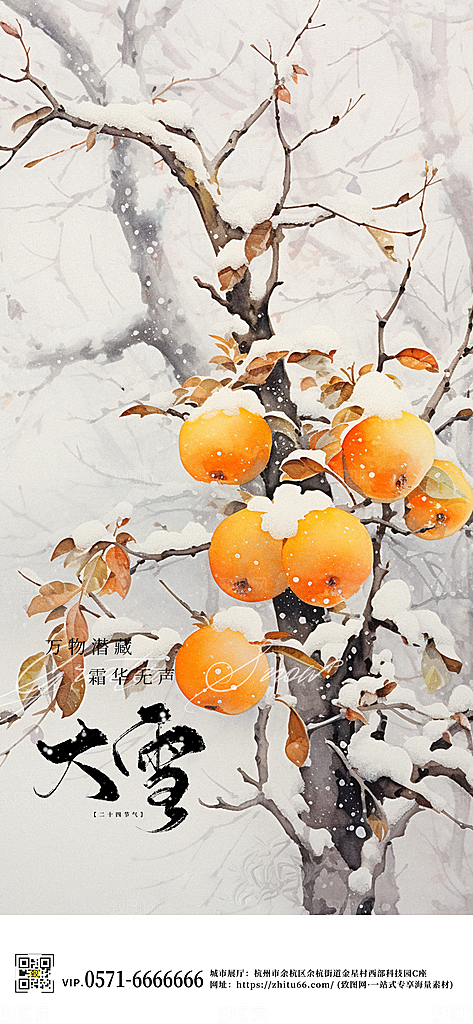 中国传统节气大雪简约手绘中国风手机海报