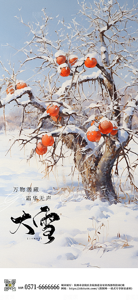 中国传统节气大雪简约手绘中国风手机海报