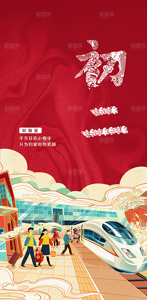 恭贺新年正月国潮喜庆手机海报