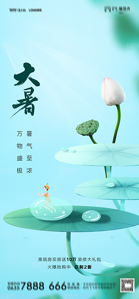地产二十四节气大暑简约大气海报