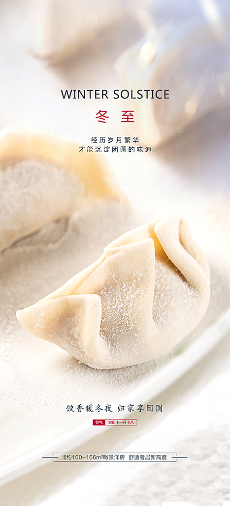 中国传统节气冬至简约素雅手机海报