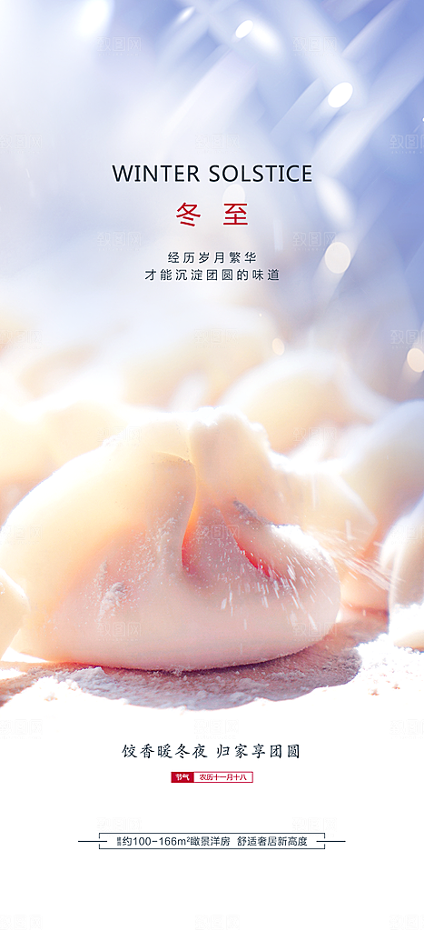 中国传统节气冬至简约素雅手机海报
