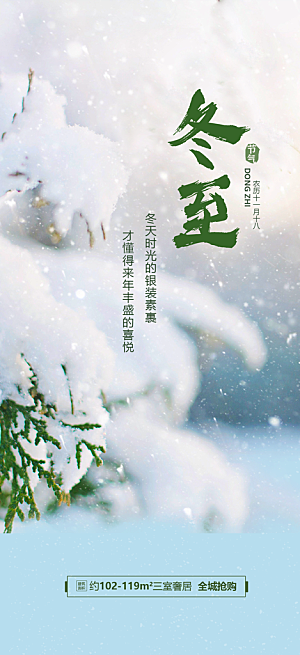中国传统节气冬至简约素雅手机海报