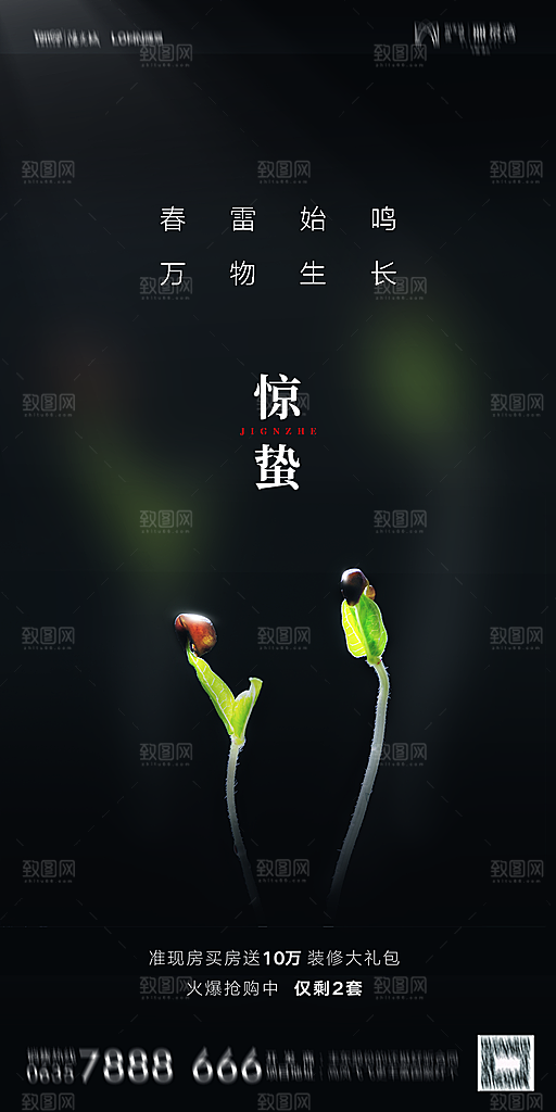 地产二十四节气惊蛰简约大气海报