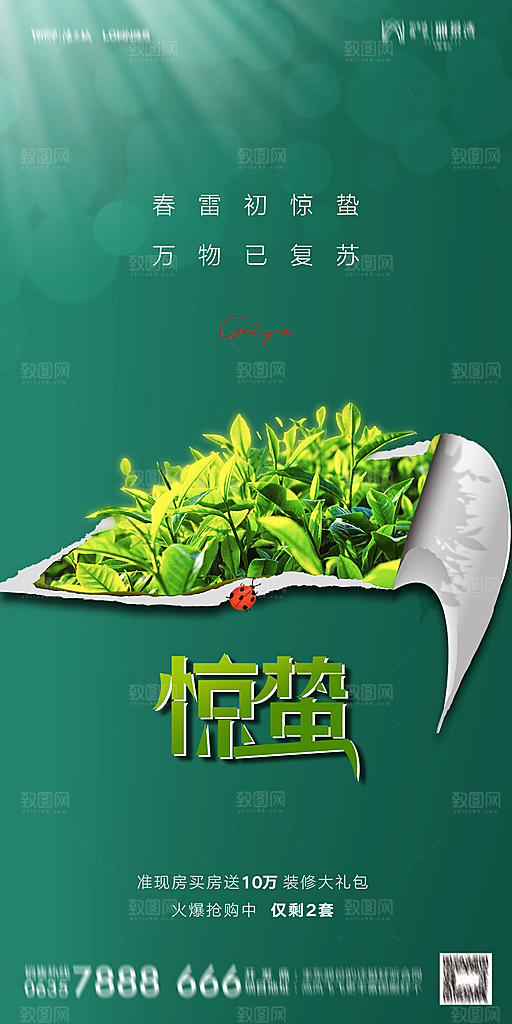 地产二十四节气惊蛰简约大气海报