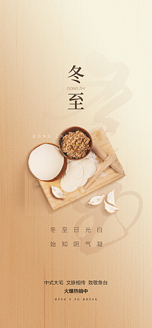 中国传统节气冬至简约素雅手机海报