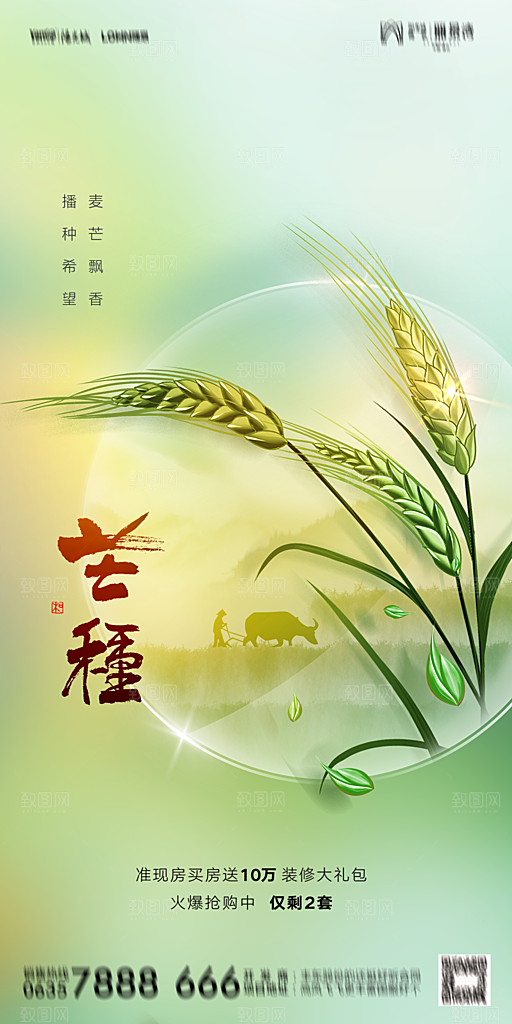 地产二十四节气芒种简约大气海报