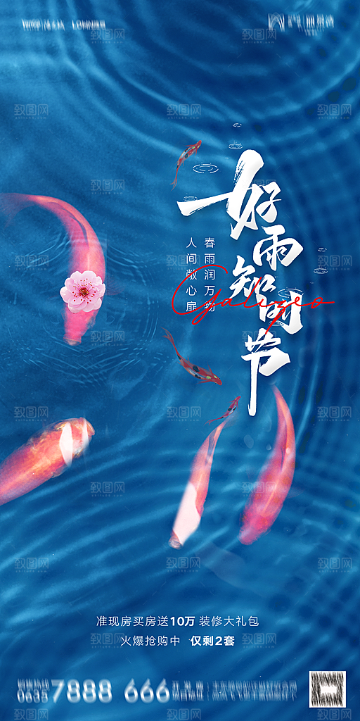 地产二十四节气雨水简约大气海报