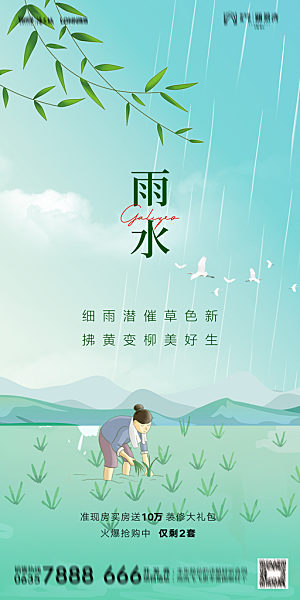 地产二十四节气雨水简约大气海报