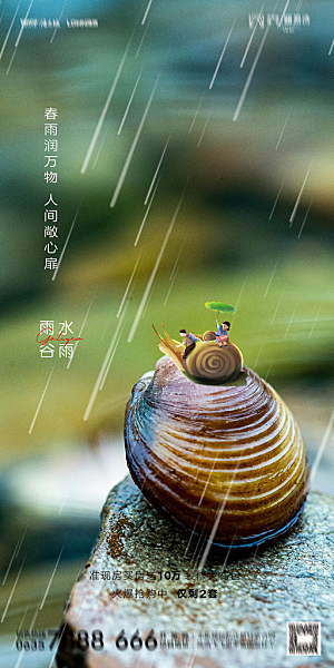 地产二十四节气雨水简约大气海报
