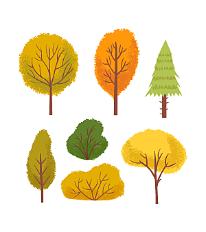 手绘水彩风秋季树木矢量元素