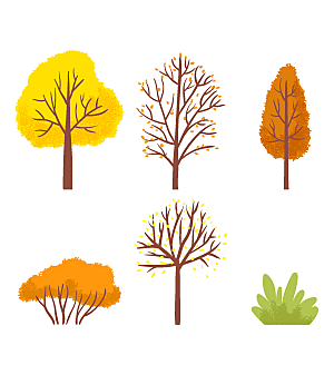手绘水彩风秋季树木矢量元素
