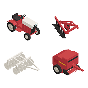 农业除草耕种工具机械等距插画图标元素