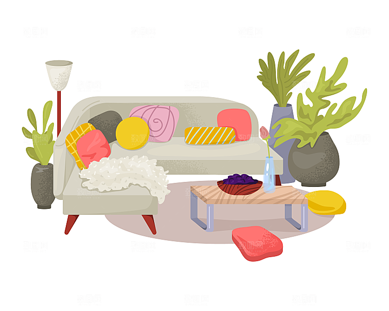 沙发家居家具矢量插画元素