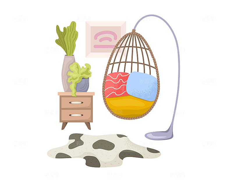 吊式藤椅家居家具矢量插画元素